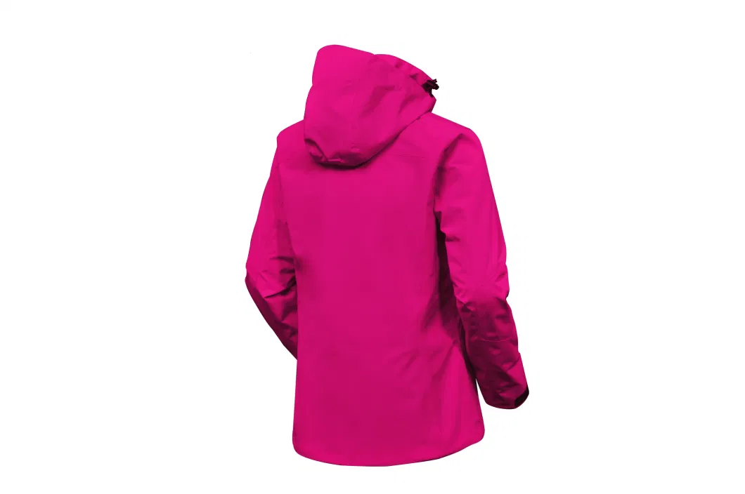 Women Windbreaker Outdoor Breathable Clothing 2 in 1 Winter Sport Waterproof Windproof Fashion Ski Jacket with Hoodie Red Fabric