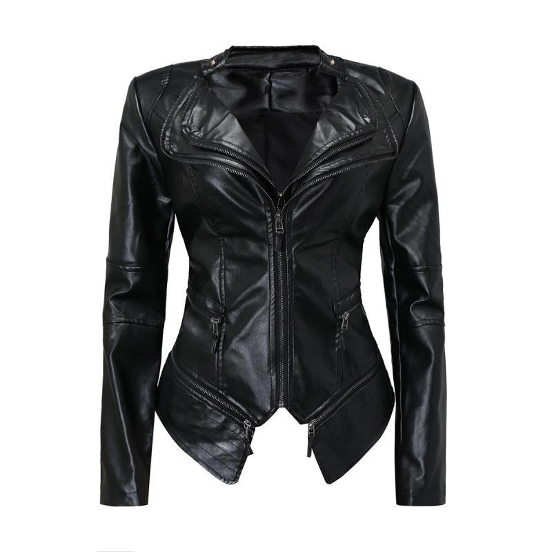 New Faux Leather Coat Womens Faux Black PU Leather Jacket Puffer Jacket Women Faux Leather Winter Outerwear