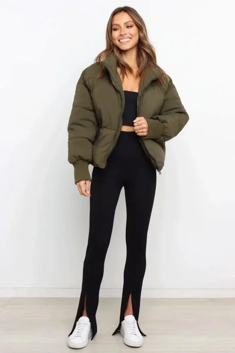 Women&prime; S Stand-up Collar Loose Warm Jacket Short Down Clothing Outerwear