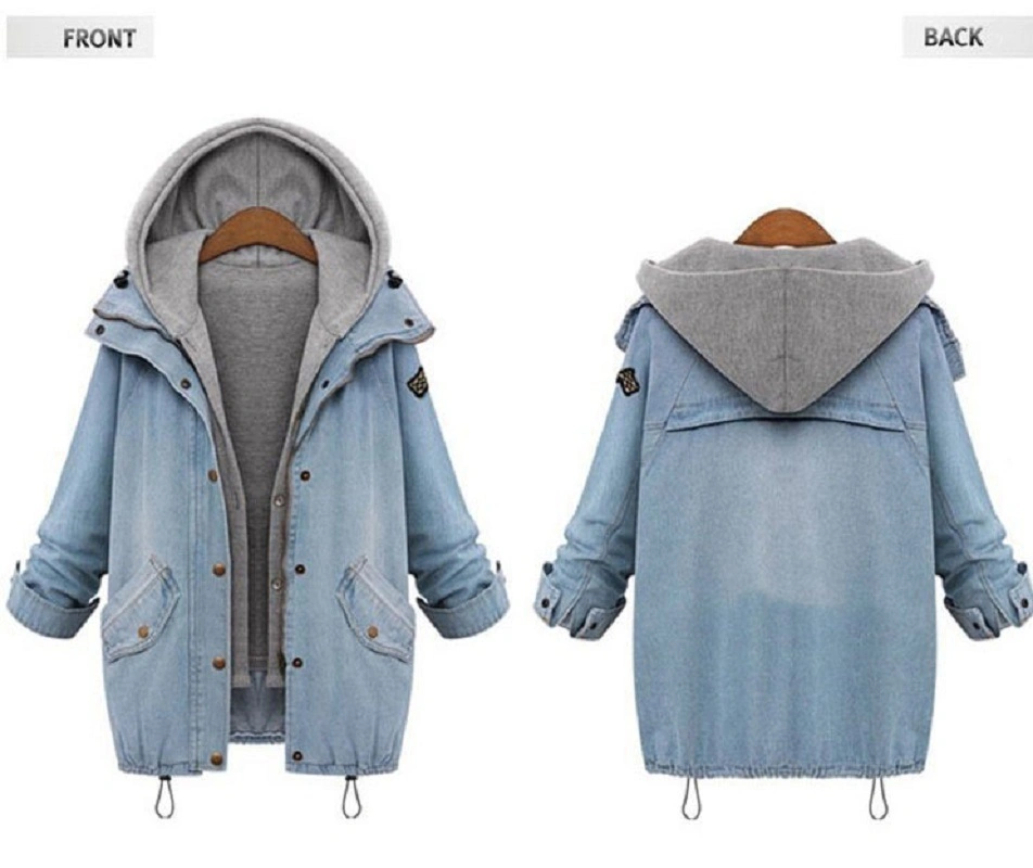 Womens Fashion 2 in 1 Hoodie Denim Jacket Hooded Vest Lining Casual Transition Denim Coat Outerwear Esg13445