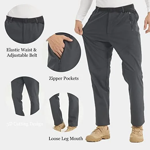 Hiking Trousers Mens Winter Fleece Lined Pants Softshell Outdoor Thermal Workwear Ski Golf Walking Waterproof Trousers