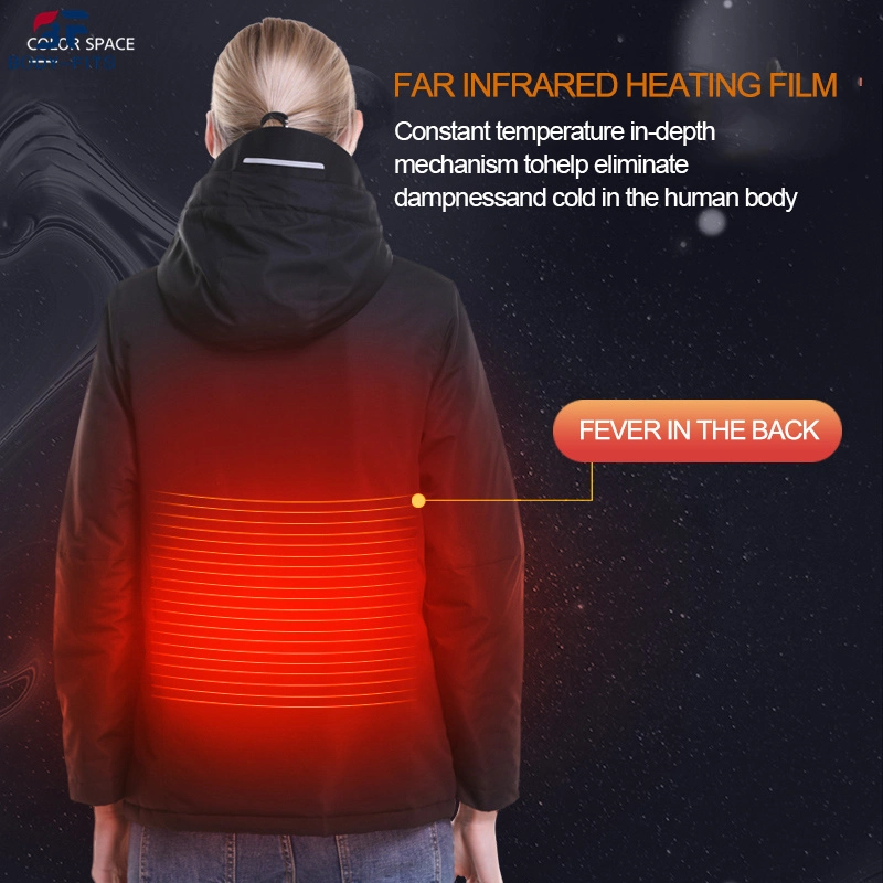 OEM Ski Hooded Jacket Women Plus Size Winter Waterproof Cycling USB Charge Battery Heated Jacket for Men