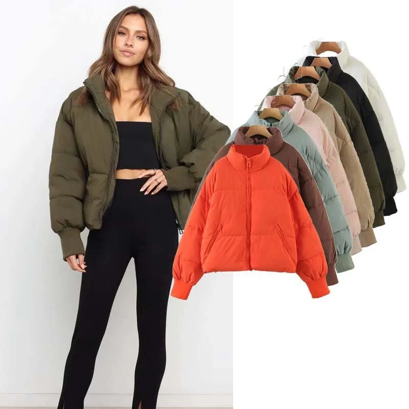 Women&prime; S Stand-up Collar Loose Warm Jacket Short Down Clothing Outerwear