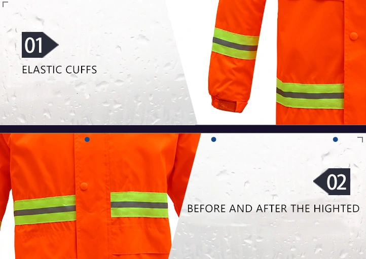Traffic Safety Fluorescent Orange High Light Reflective Protective Rainwear