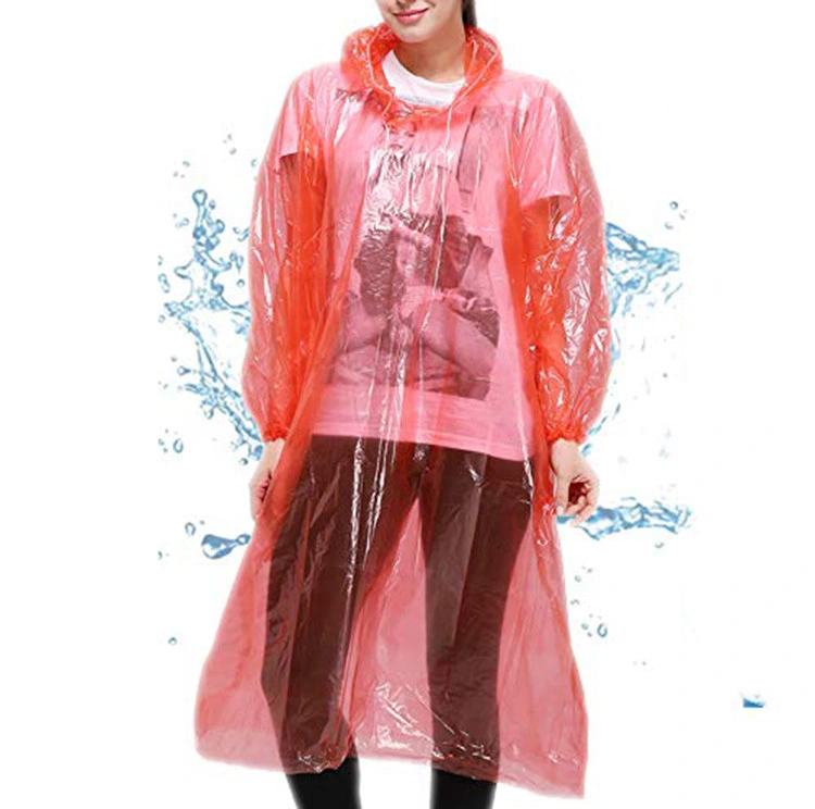 PE Disposable Raincoat,Fashion PE Waterproof Raincoat,Disposable Rain Poncho,Rainwear with Hood and Sleeves,Outdoor Raincoat,Promotional Disposable Raincoat