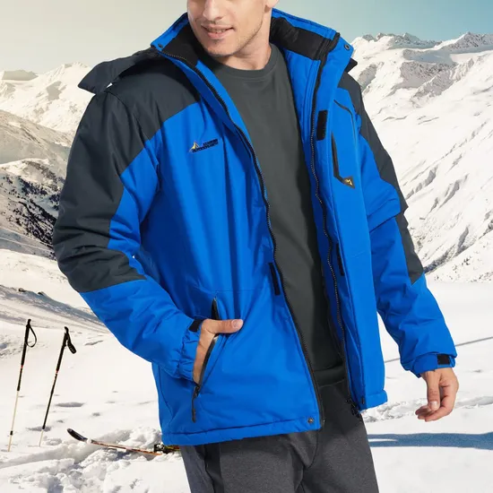 Fleece Lining Mountain Jackets Mens Outdoor Removable Hooded Coats Ski Snowboard Parka Winter Outwear 