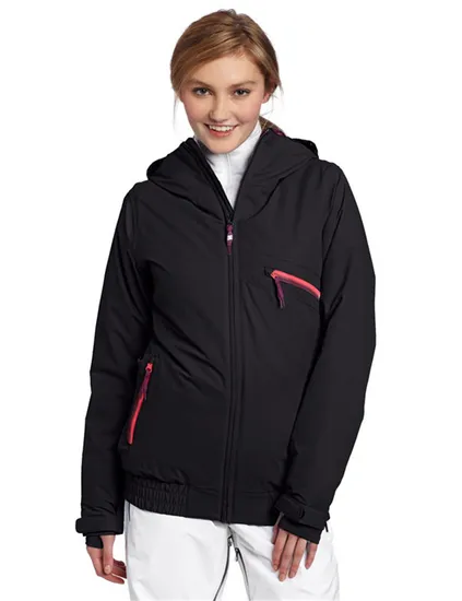 Polyester Waterproof Windproof Womens Ski Jacket Black for Trekking 