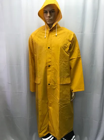 Hooded PVC/Polyester/PVC Raincoat, Rainwear, Work Clothes, Working Rain Coat, Waterproof Rain Jacket, Safety Rain Coat, Cheap Rain Wear 