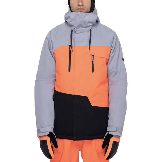 Mens Comfortable Insulated Ski Snow Jacket in Contrast Color Grey Orange 
