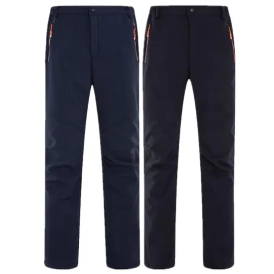 Polyester Fleece Outdoor Windproof   Waterproof Warm Soft Shell Trousers Plain Hiking Climbing Ski Pant for Men Women 