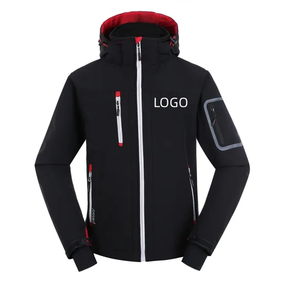 Black Custom Embroidery Logo Waterproof Soft Shell Windproof Breathable Polyester Softshell Fleece Casual Leisure Sports Ski Winter Coat Men Windbreaker Jacket 