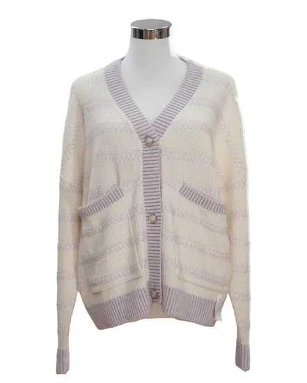 Women′s Fall and Winter 677g Textured Cotton Stripe Cardigan Outerwear 