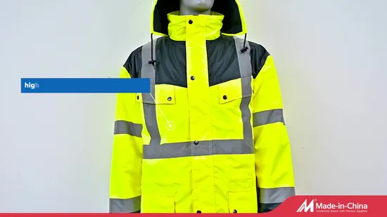 Hi Vis Viz High Visibility Polyester Nylon PVC PU PPE Industrial Rain Wear Coat Suit Rainwear 