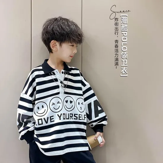 Boys Blouses and Shirts Children′ S Stripe Top 2022 Spring Autumn Casual White Polo Shirts Teenager School Brand Outerwear Cotton 